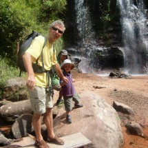 Crossing the sream with Dante, a five years old Bolivian boy